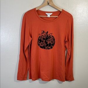 NEW Christopher & Banks Orange Long Sleeve Tee with Black Pumpkin Design